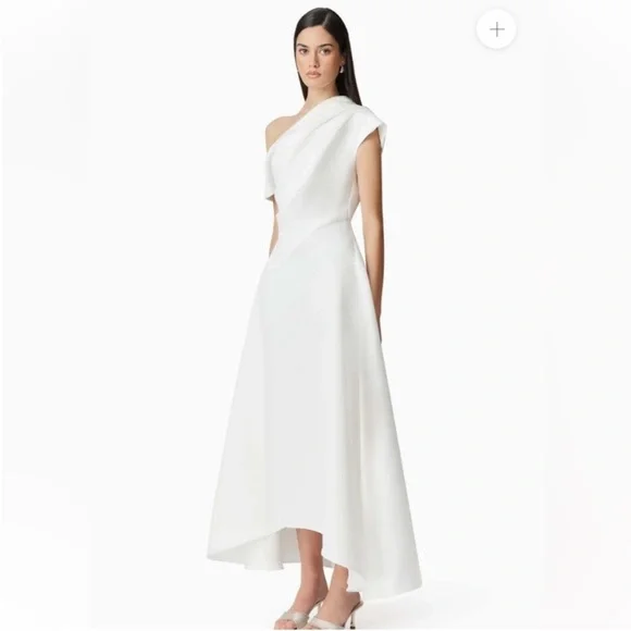 elliatt marissa white one shoulder asymmetrical hem maxi gown dress size medium - Picture 3 of 12